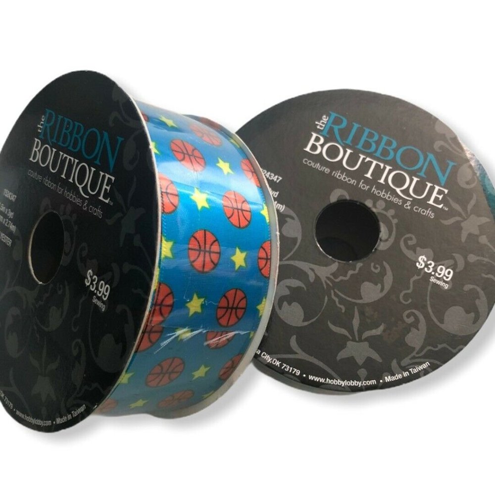 Basketballs And Stars Polyester 1.5” Ribbon Lot